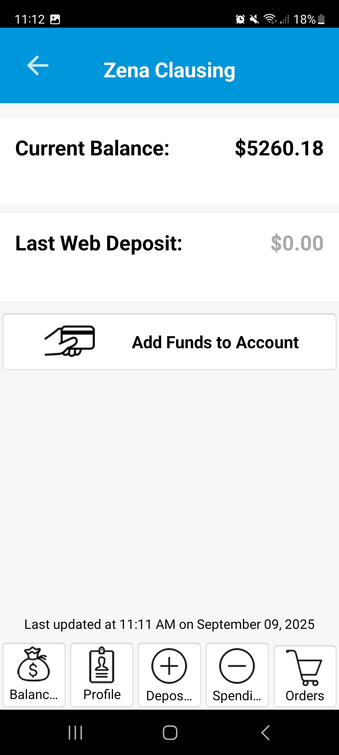 Account activity screen